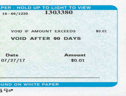 Image of check for one cent 